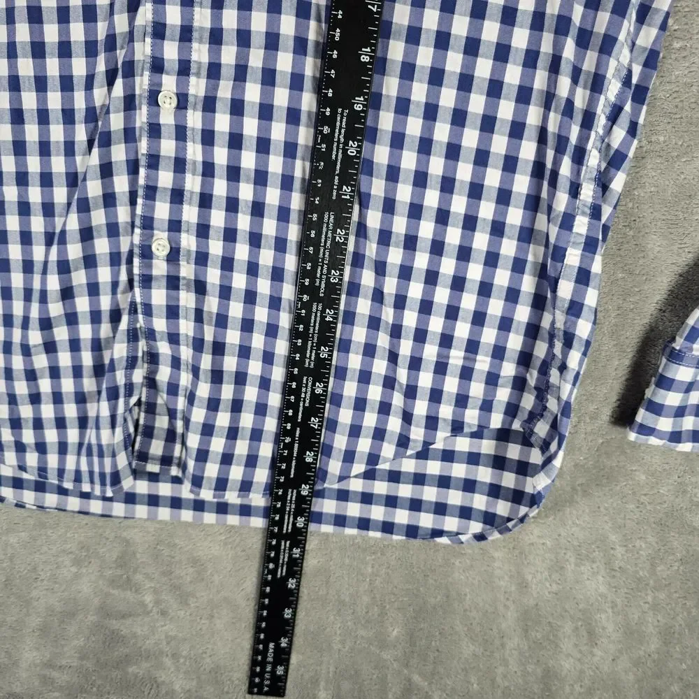 J.Crew Button Down Shirt Men Large‎ Performance Classic Stretch Blue White Check